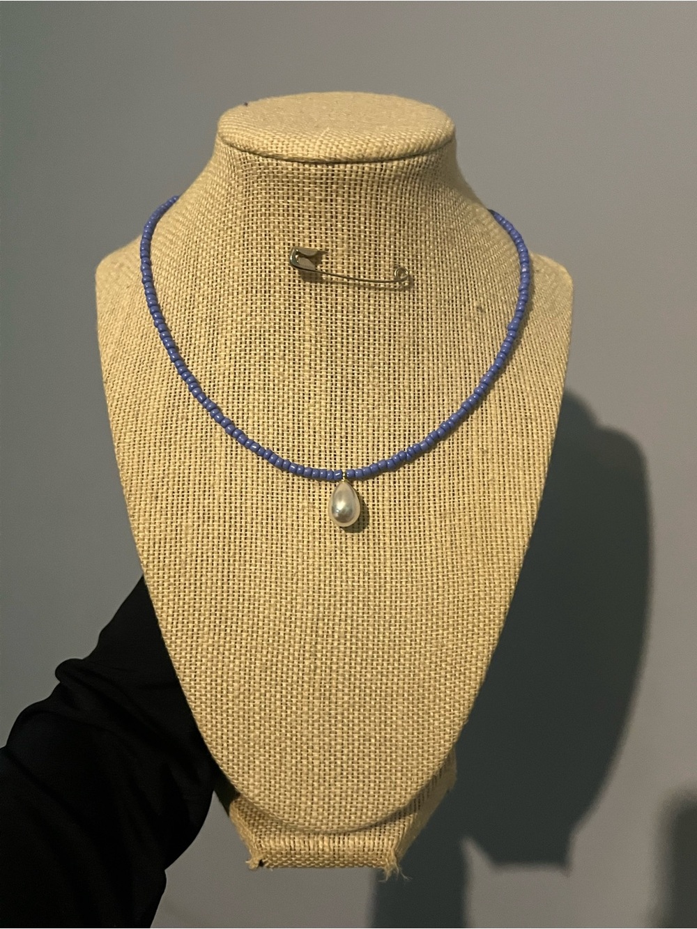 Handmade Necklace Choker with Pearl & Purple Seed Beads